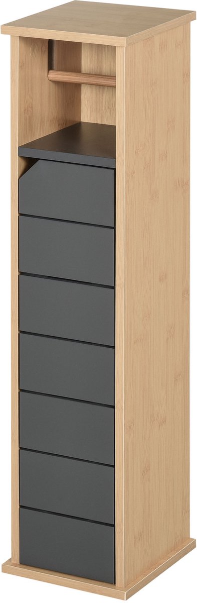 HOMCOM Badkamerkastje - Hout - 18x18x75cm - Grijs