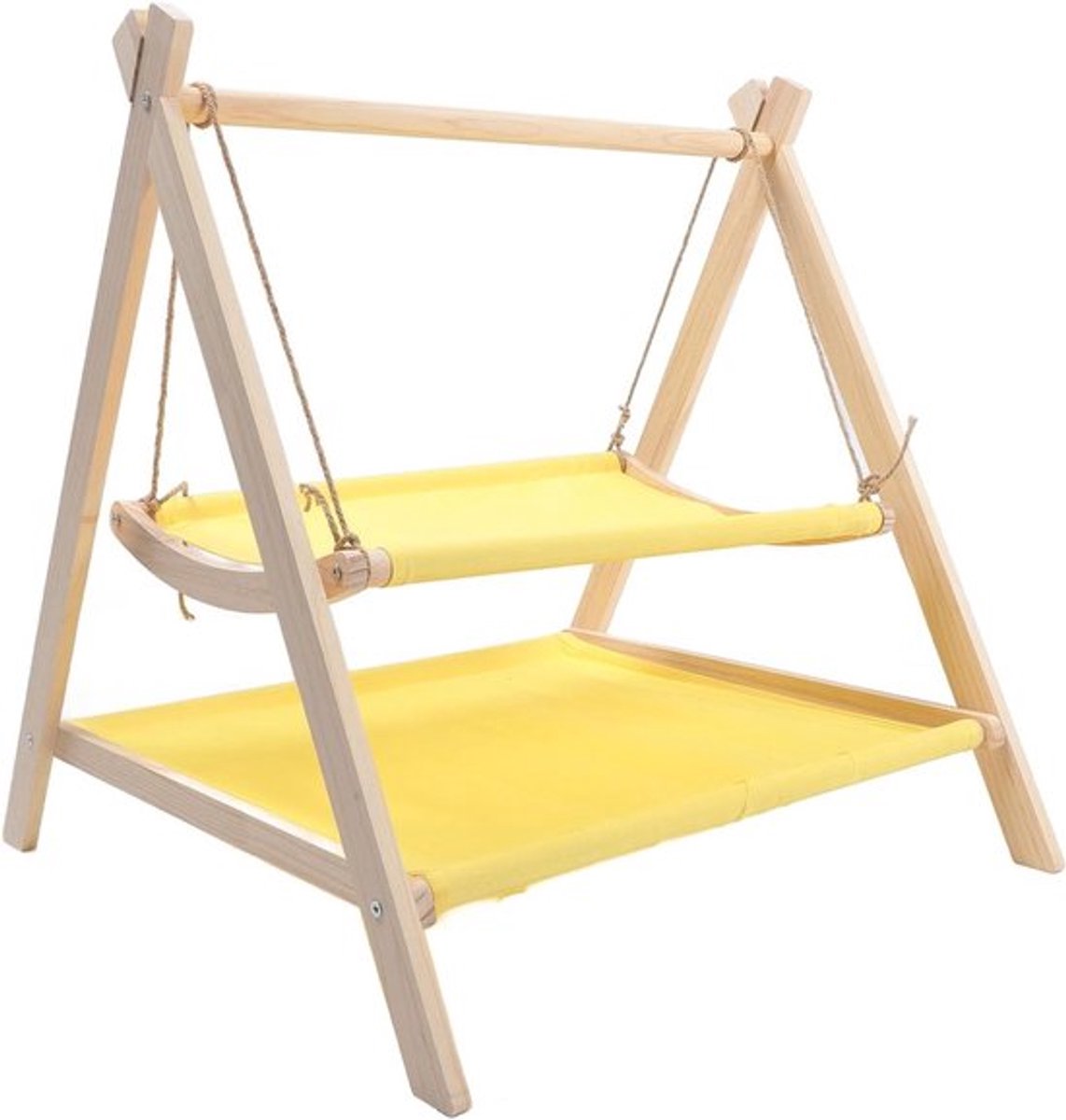 2-Laags Verhoogd Kattenschommelbed met Houten Frame - Krasbestendig en Wasbaar