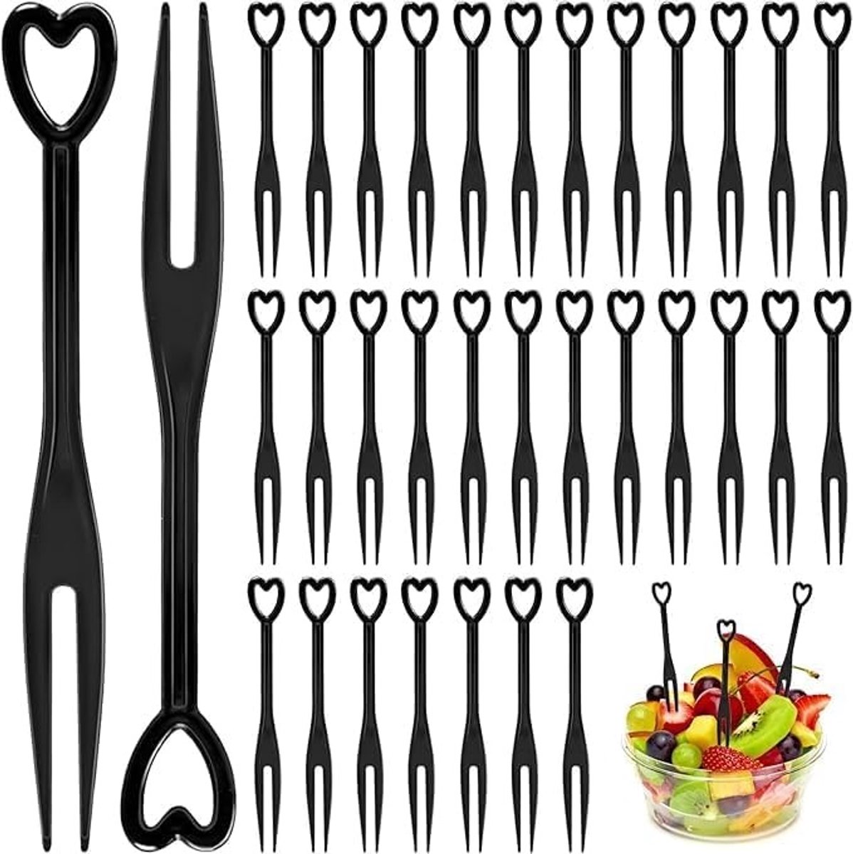 200 Stuks Hartvormige Fruitvorken voor Kinderen - Plastic Snackvorken voor Frietjes, Fingerfood en Buffetaccessoires