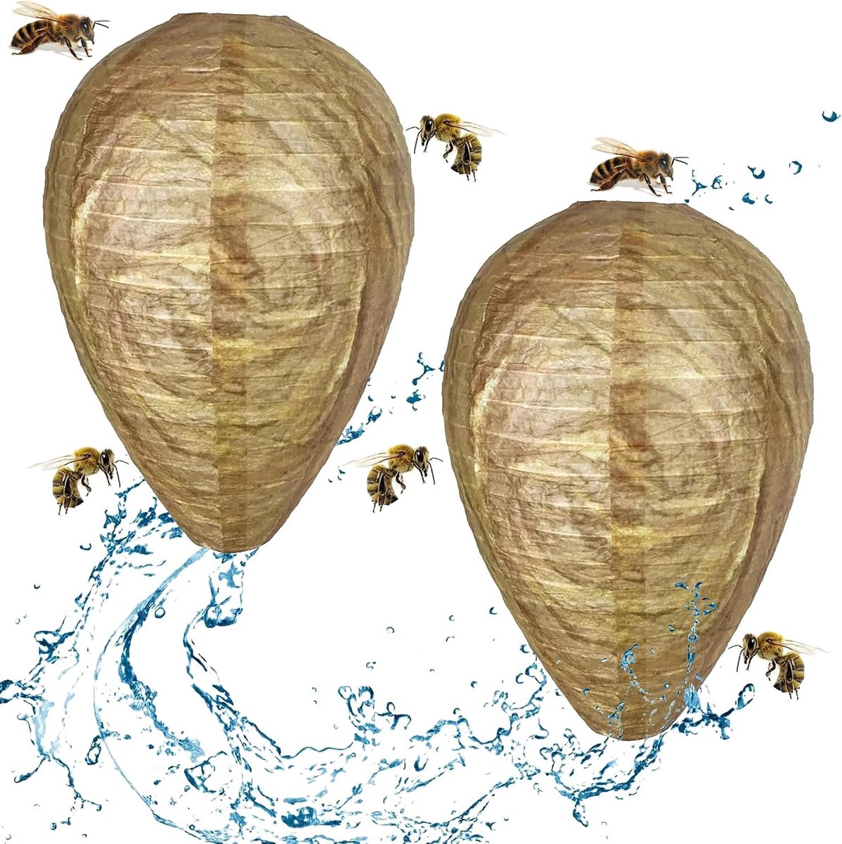 Nep Wespennest Set van 2 Stuks - Vochtbestendig Kunstwespennest voor Effectieve Hornet Afweer en Wesp Verdrijving in Huis en Tuin
