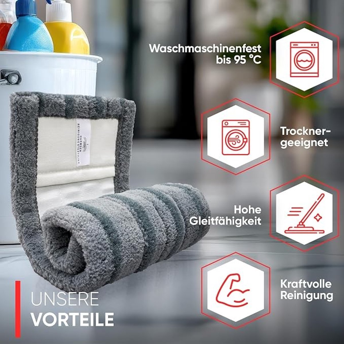 Dweilmop overtrek vloerwisserovertrek krachtige reiniging voor sterke vervuiling (Power Clean 50 cm - 2 stuks)