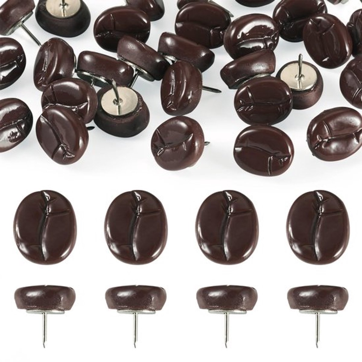 Koffieboonspelden 30 stuks - Decoratieve duimspijkers - hars tekenpinnen - prikbordaccessoires - kurk prikbord - afmetingen 16 mm - punaises