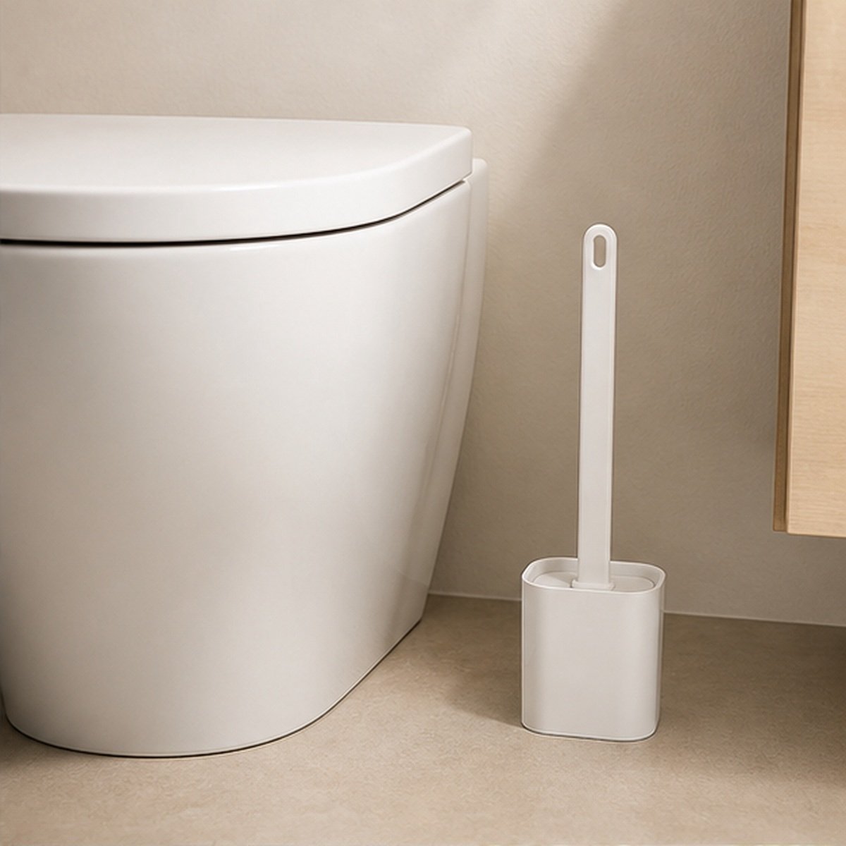 Siliconen WC-borstel met houder - Wit - Compact