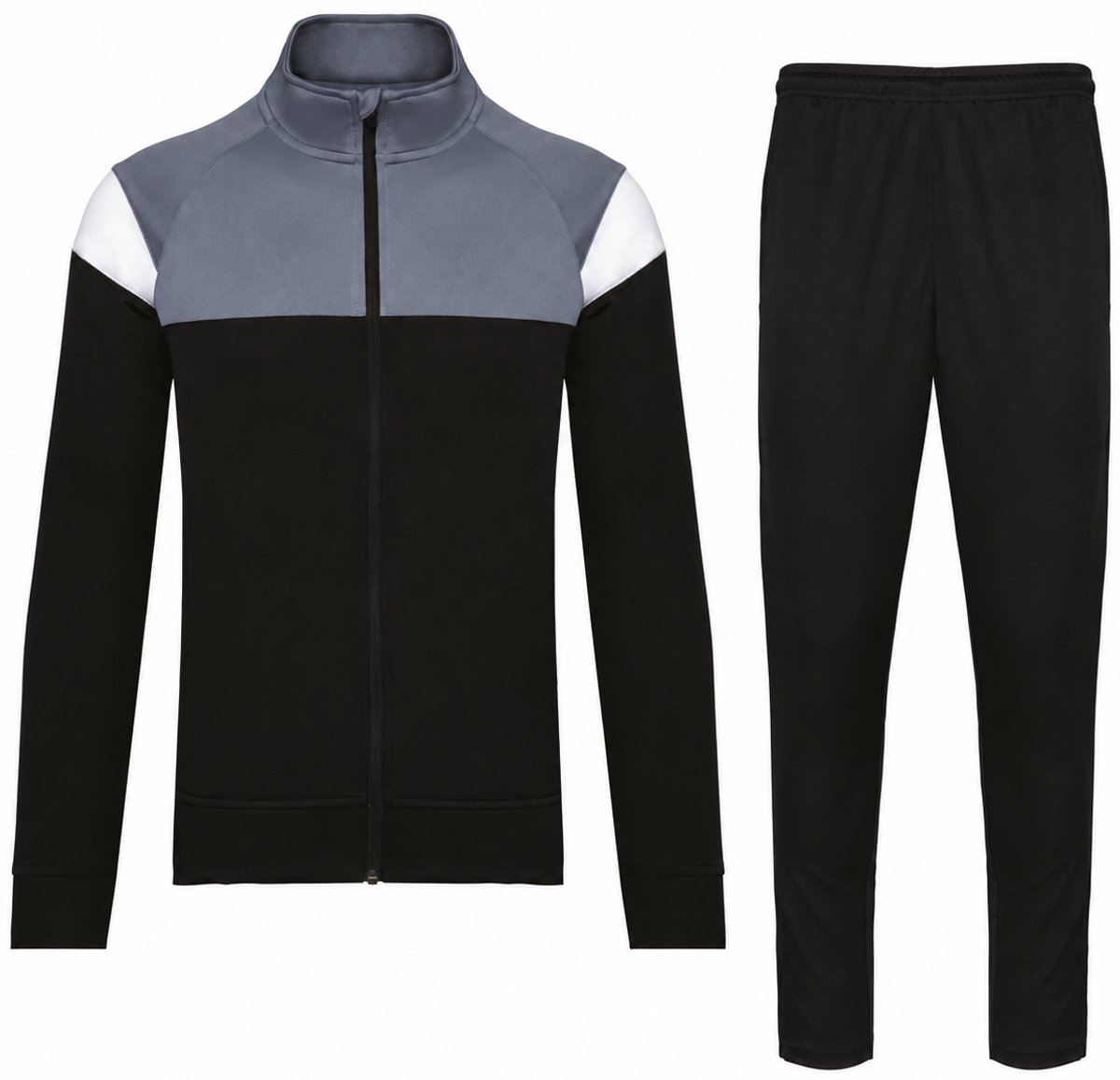 Trainingspak Heren en Dames – Unisex Sportpak met Vest en Broek – Volledige Rits – 100% Polyester – Grijs Zwart - 4XL