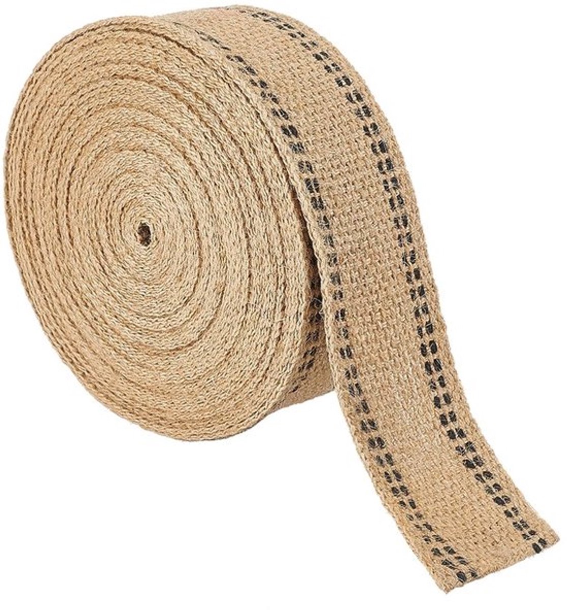 Jute Singelband 10 Meter - Natuurlijke Jute met Zwarte Lijn - 50 mm Brede Bekleding - Doe-het-zelf - Woondecoratie - Geschenkverpakking - Jute Band