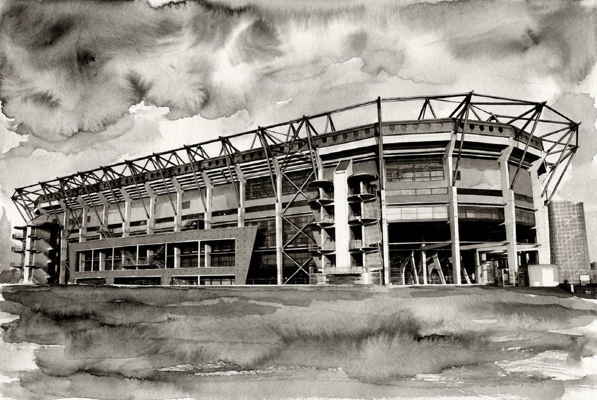 Atelier Iconique De Grolsch Veste FC Twente Black and White Ink Wash Stadiums - Print op Canvas 90x60 cm - Atelier Iconique zwart