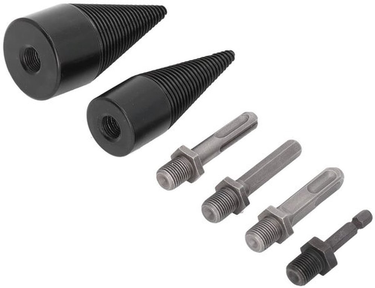 Houtkloverboor Set - Kegelboor - Eenvoudig in gebruik - Zware kwaliteit - Splijtkegel - Voor aanmaakhout - 6 delige set