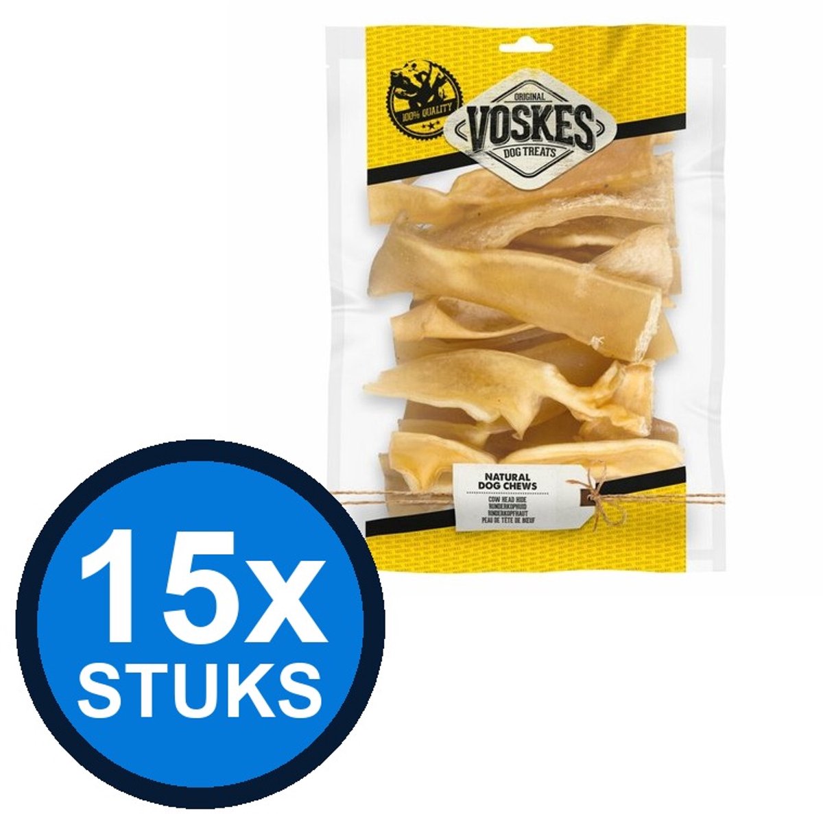 15x Voskes Runderkophuid - Hondensnack - 500g