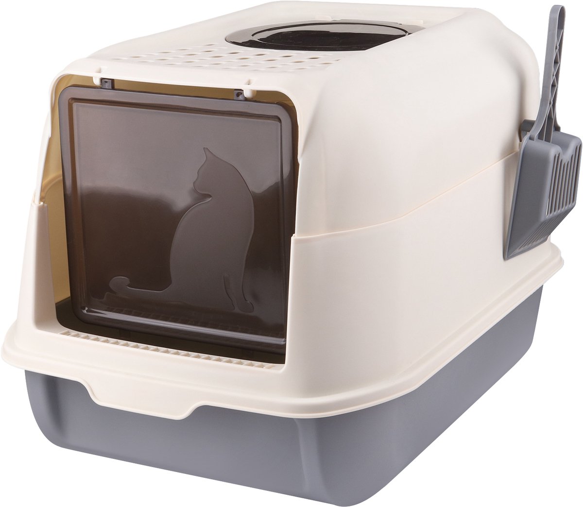 PIPIPOXER Kattenbak met lade -Kattentoilet met Schep - Opvouwbare Gesloten Kattenbak met Lade - - 2 in 1 Open Kattenbak met Afneembare Deksel - Kattentoilet -36x51x34cm - grijs