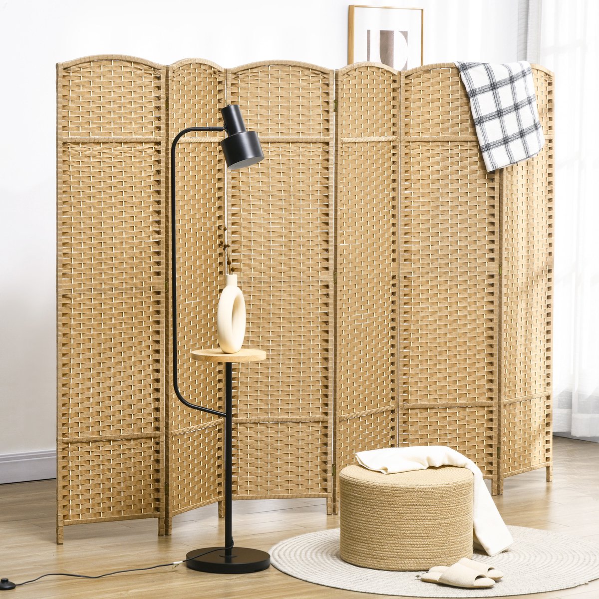 COVREO Kamerscherm 240 x 170 cm Natural Wood, hout en kunststof, opvouwbaar