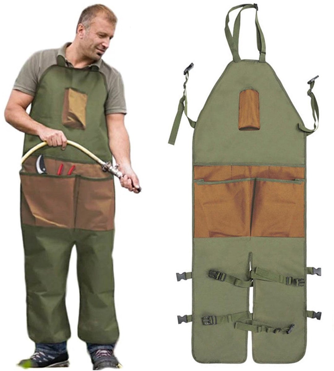 Tuinschort - 600D Oxford-stof - Met verstelbare gesp - Verstelbare beenwarmer - Schort voor Tuinman - Tuingereedschap schort - Tuinieren snoeien meerdere zakken Schort - Multifunctioneel waterdicht en slijtvast - 118*45 CM - Unisex