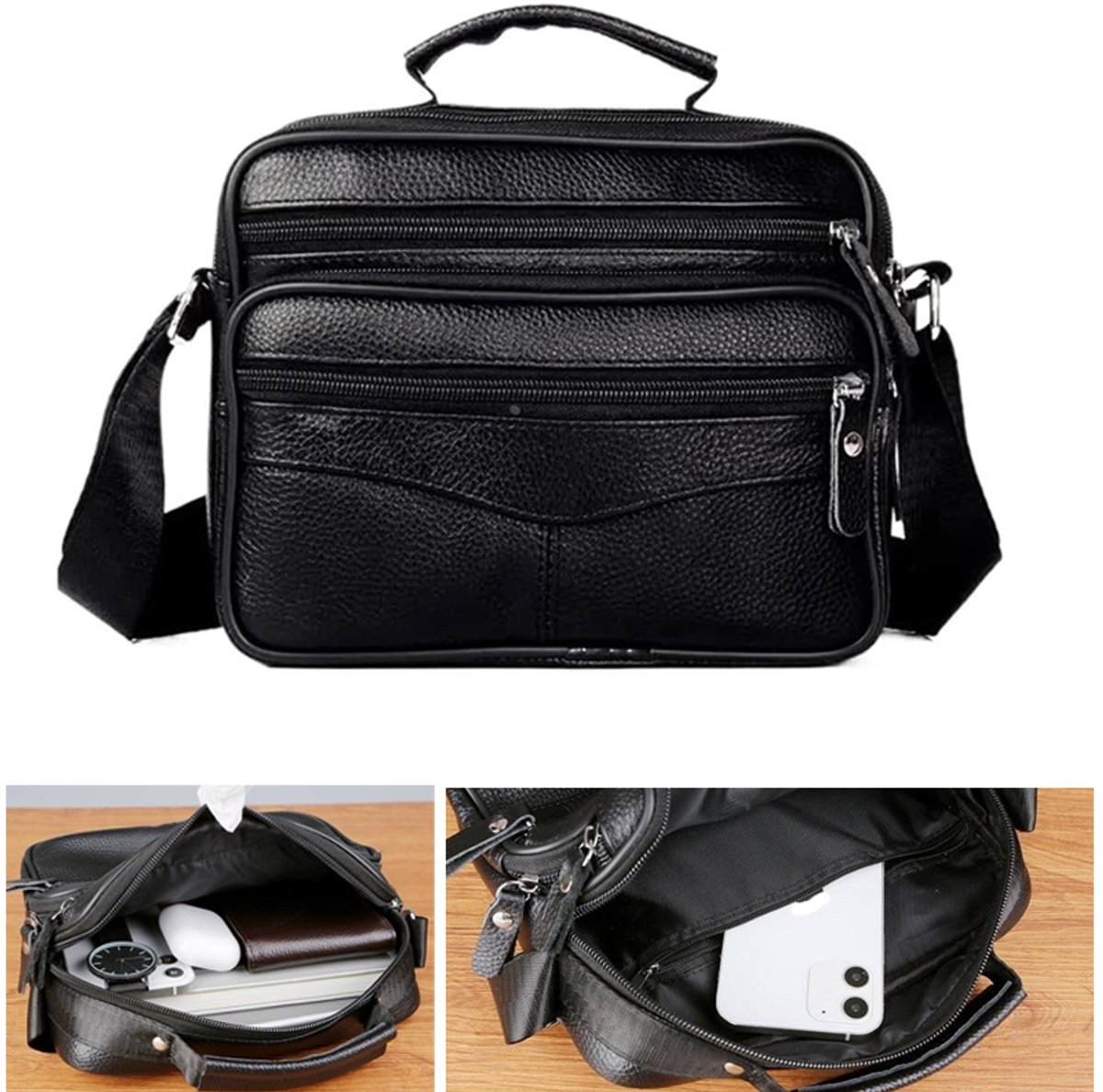 KZQ Heren Business Crossbodytas Van Toplaag Leer – Waterdicht, Zacht, Met Binnenzak – Ideaal Voor 8 Inch