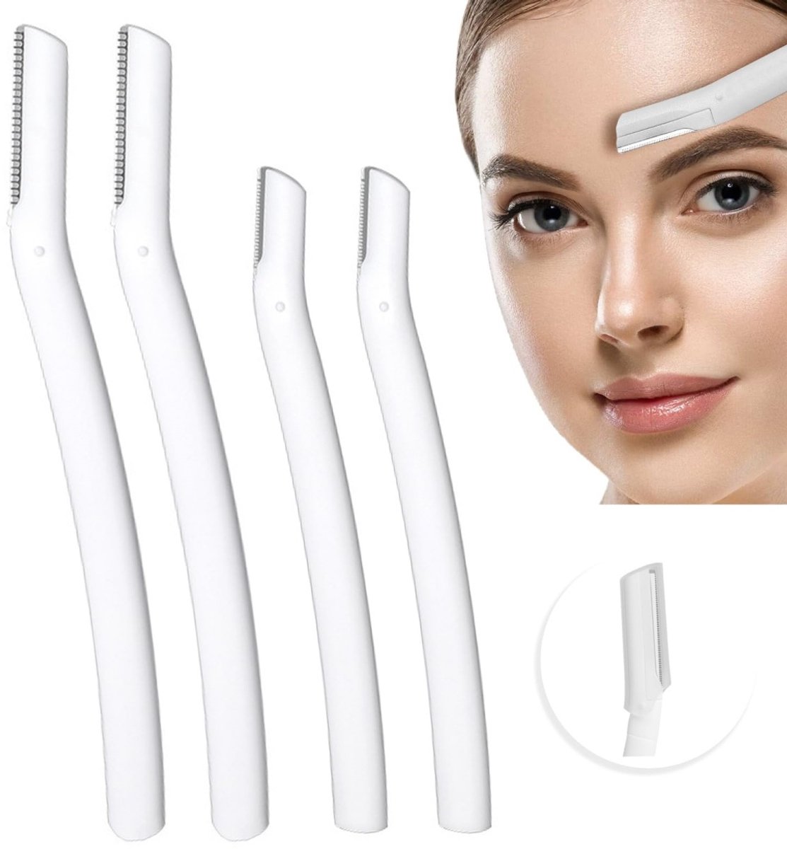 longziming -4-delige Gezichts- en Wenkbrauwscheermesjes - Dermaplaning Tool - Wenkbrauwmesjes met Veiligheidsrand - Gezichtshaar Verwijderaar - Korte en Lange Variant - Wit