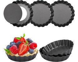 Mini Taartvorm Pannen - Quiche Vormen - Taarten Bakken - Hoge Carbon Staal - 6 Stuks 7.5 cm - Zwart