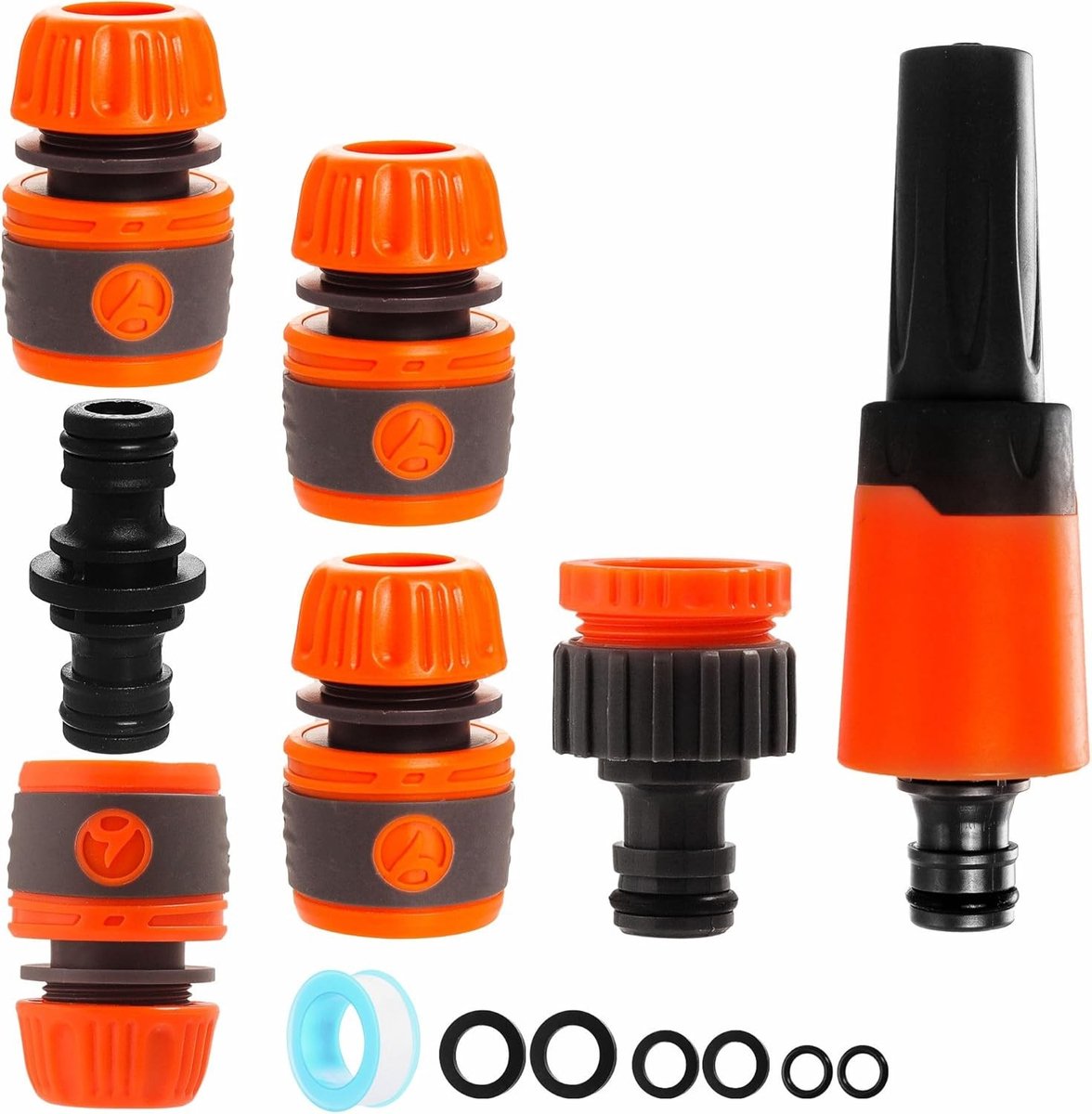 Spuitpistool voor tuinslang - Grijs Oranje - 2 inches - Inclusief Aansluitingen en Fittingen - Voor Tuin, Auto en Huisdieren