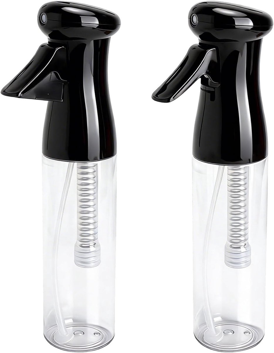 Ultrafijne spuitflessen, 2 stuks, continue set spuitflessen, 300 ml, druppelvrije spuitfles, waterverstuiver, waterflessen, spuitfles voor haren, planten en reiniging, zwart en wit
