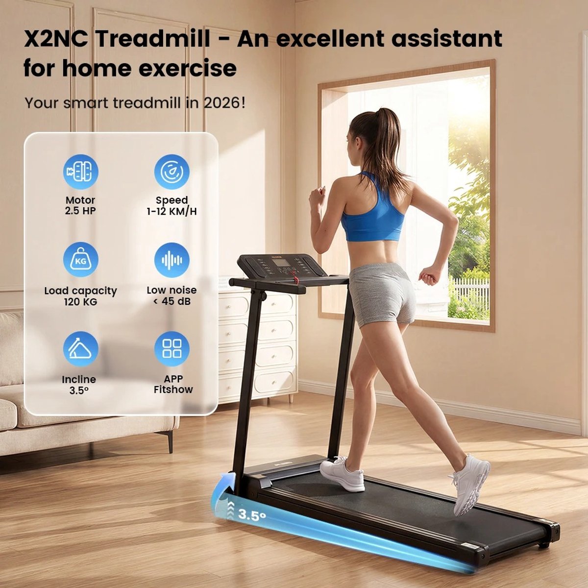Novari - Loopband inklapbaar - Fitness - Loopbanden voor thuis - Loopband met helling - Instelbare snelheid - Groot LED-display