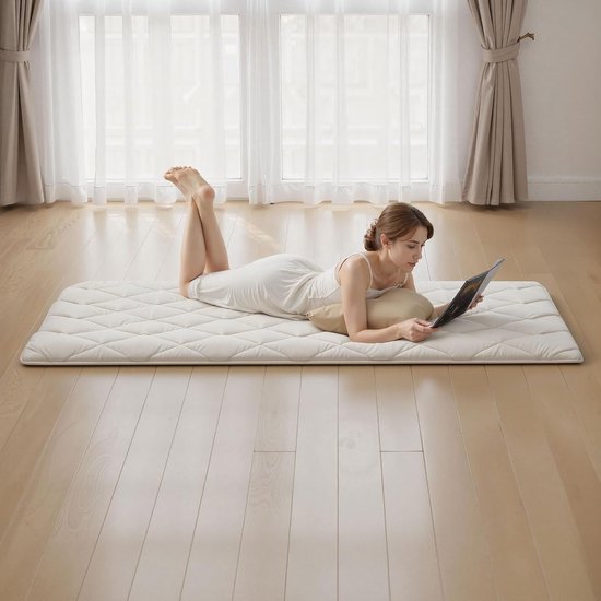 Japanse Tatami Mat - Futonmatras Vloermat - Slapen Meditatie Yoga - 9-Laags Ondersteuning - 203 x 99 cm - Wit — afbeelding 2
