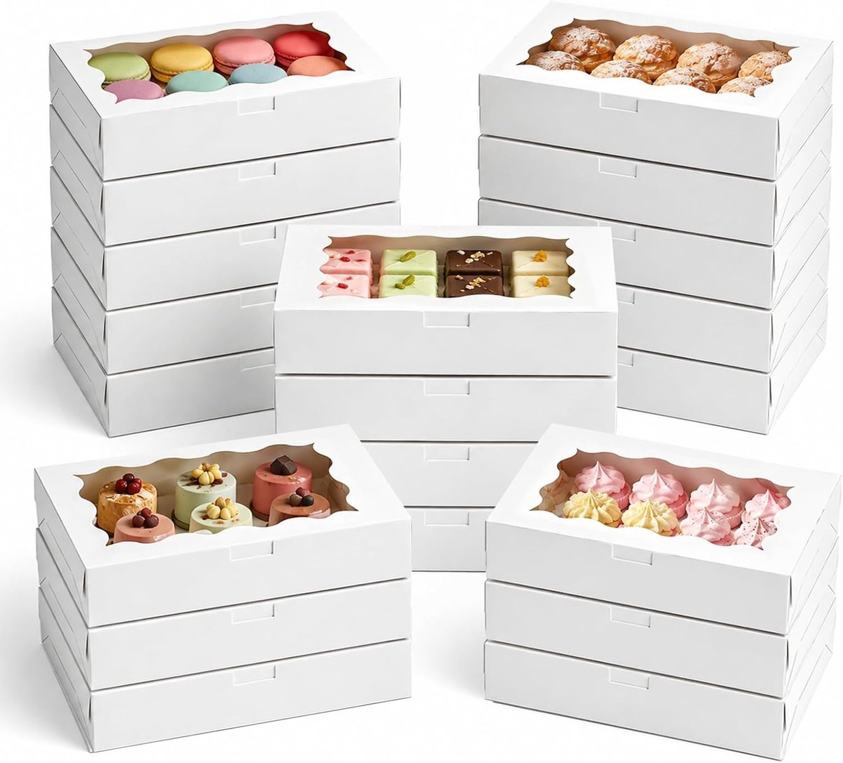 QTTVBTNA – 20 Stuks Koekjesdozen met Venster – Gebaksdozen voor Koekjes, Macarons, Brownies, Pralines en Snoep – Cadeauverpakking – 18x11x4cm – Wit