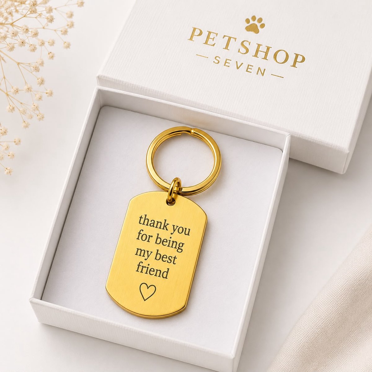 Dogtag Sleutelhanger Graveren | Sleutelhanger Graveren met eigen tekst | Goud | Gepersonaliseerde Sleutelhanger | Petshop Seven
