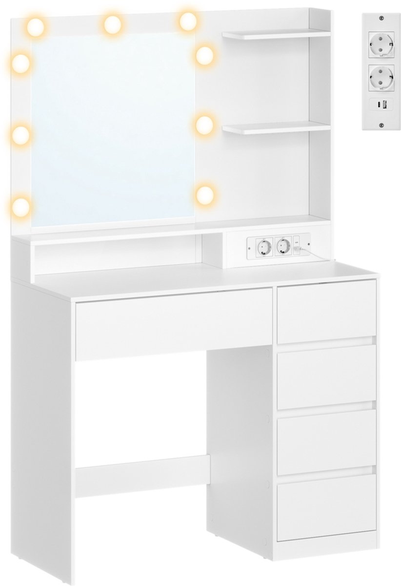 Kaptafel – Met LED-verlichting – Met stopcontact – Wit – 80 x 40 x 144,3 cm