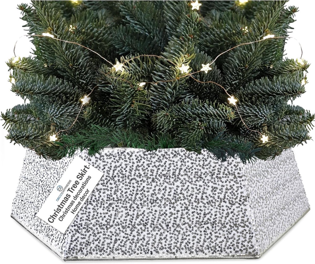 Kerstboomrok - Zilver - 68 x 25 cm - Pailletten Boomrok met Klittenbandsluiting - Voor Kerstdecoratie