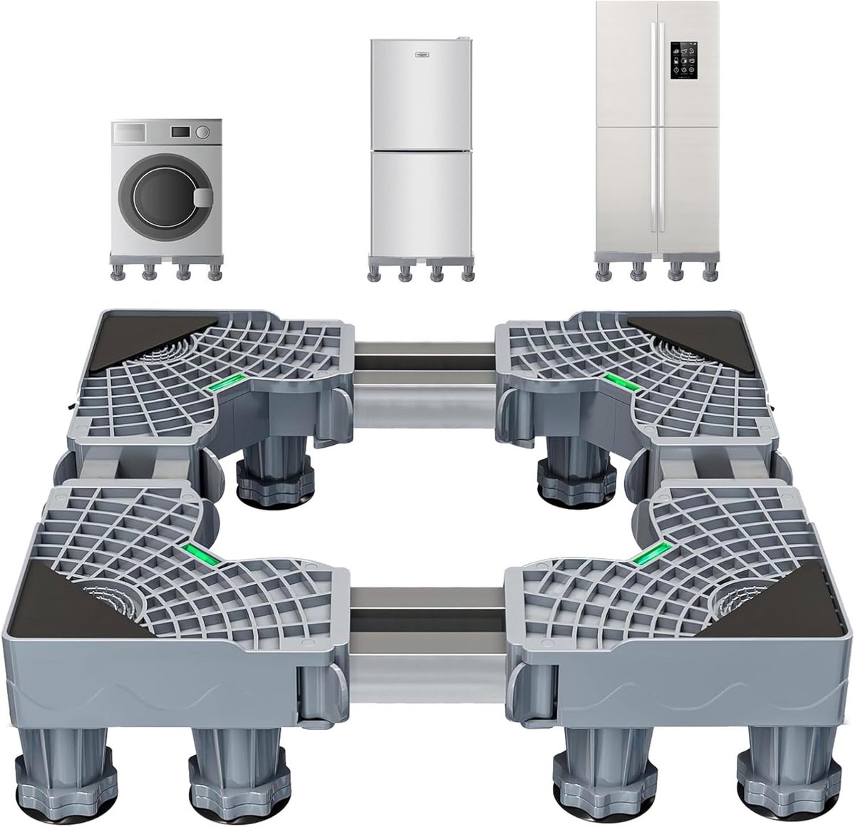 Onderstel voor Wasmachine - Roestvrij Staal - Verstelbaar - Antislip en Schokdemping - Voor Diverse Apparaten