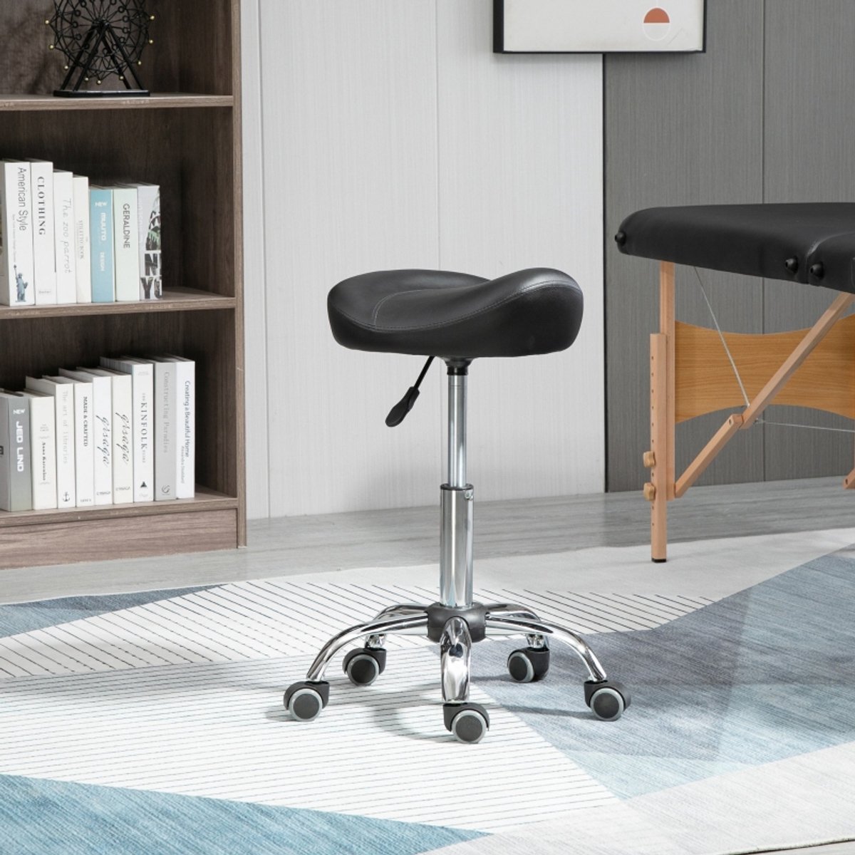 COVREO Hocker 48x48x54-69 cm zwart kunstleer, draaibaar op wielen