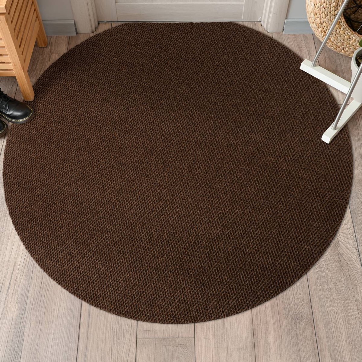 ANRO Schoonloopmat BOB Bruin Ø115cm – Tapijtloper Vuilvangmat Antislip Op Maat Entree Kantoor