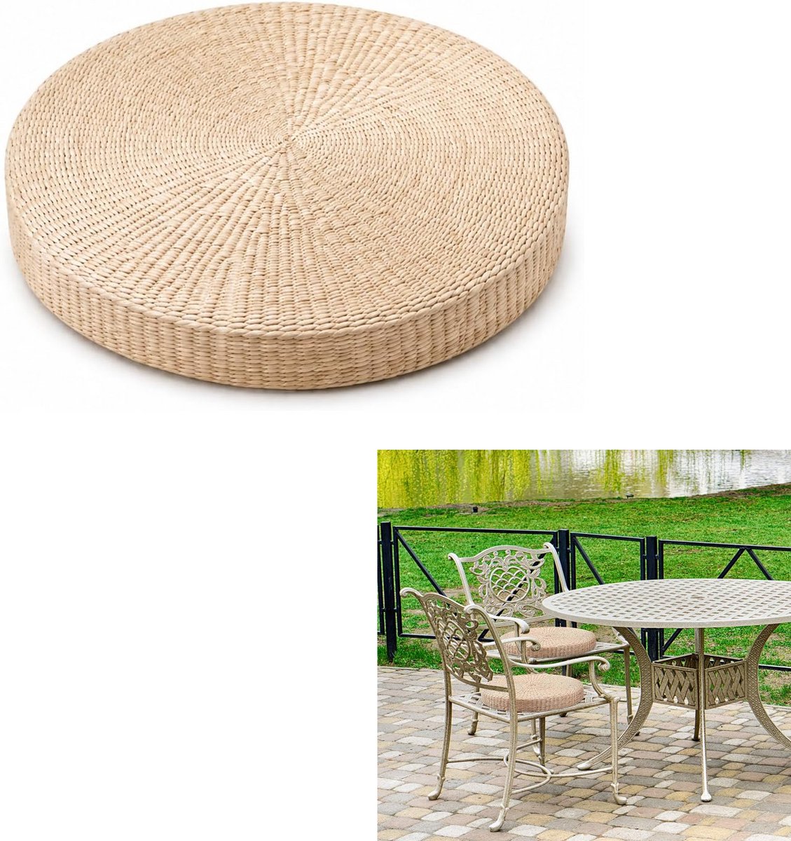 KZQ 30cm Rond Tatami Vloerkussen - Handgeweven Stro - Lichtgewicht & Ademend - Geschikt Voor Meditatie Buiten Terras - Natuur