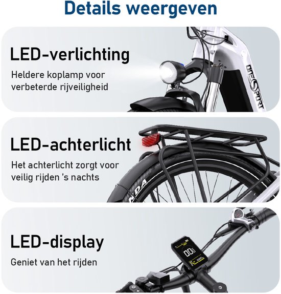 ONESPORT elektrische fiets-655Wh grote accu-tot 120 km actieradius-36V 250W motor-koppelsensor-hydraulische schijfremmen-27,5 inch-Shimano 7 versnellingen-mobiele app-wit van ONESPORT — afbeelding 3