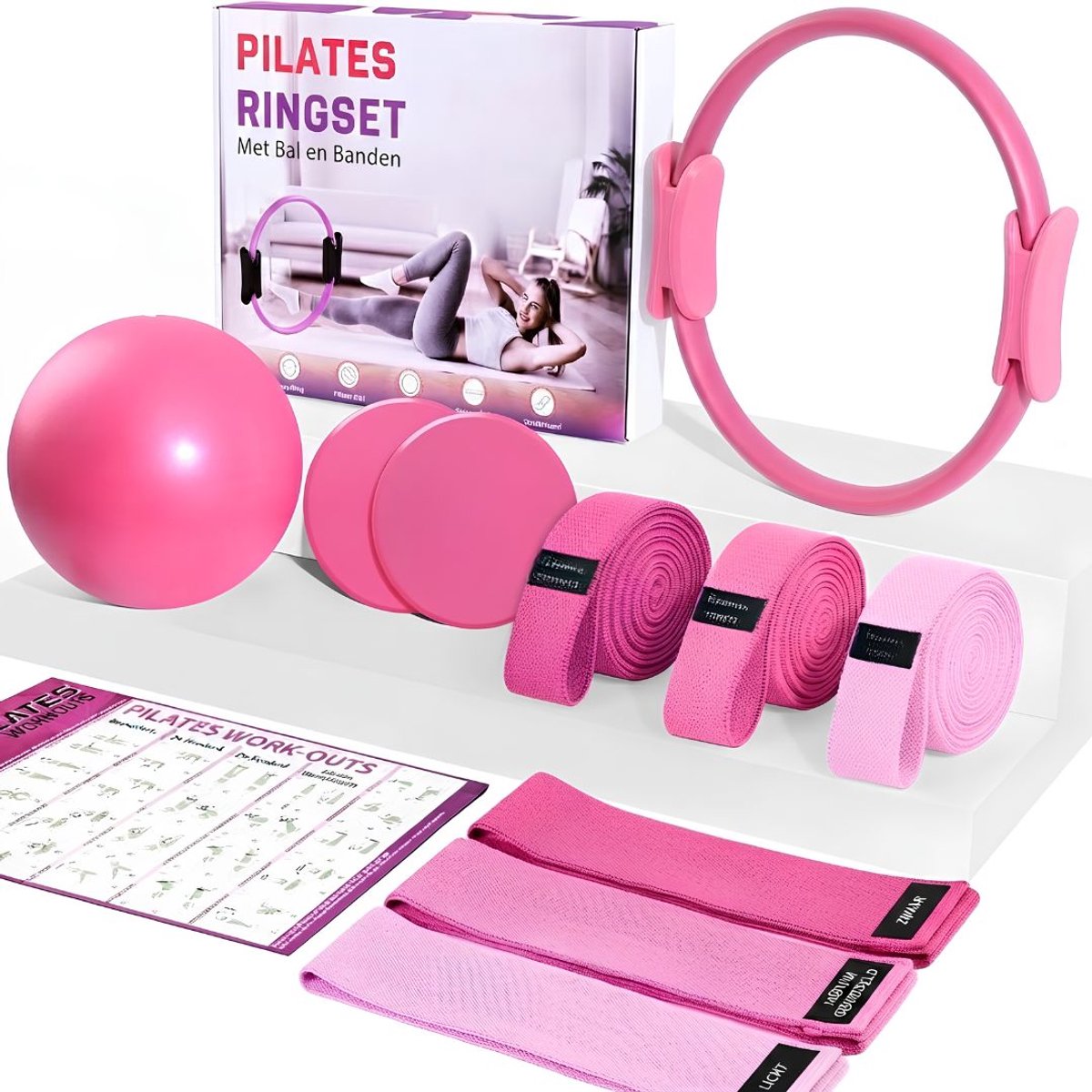 VALI® Pilates Bal - Fitness Set voor Thuis Workout - Pilates Ballen - Roze - 44cm x 34cm x 7cm