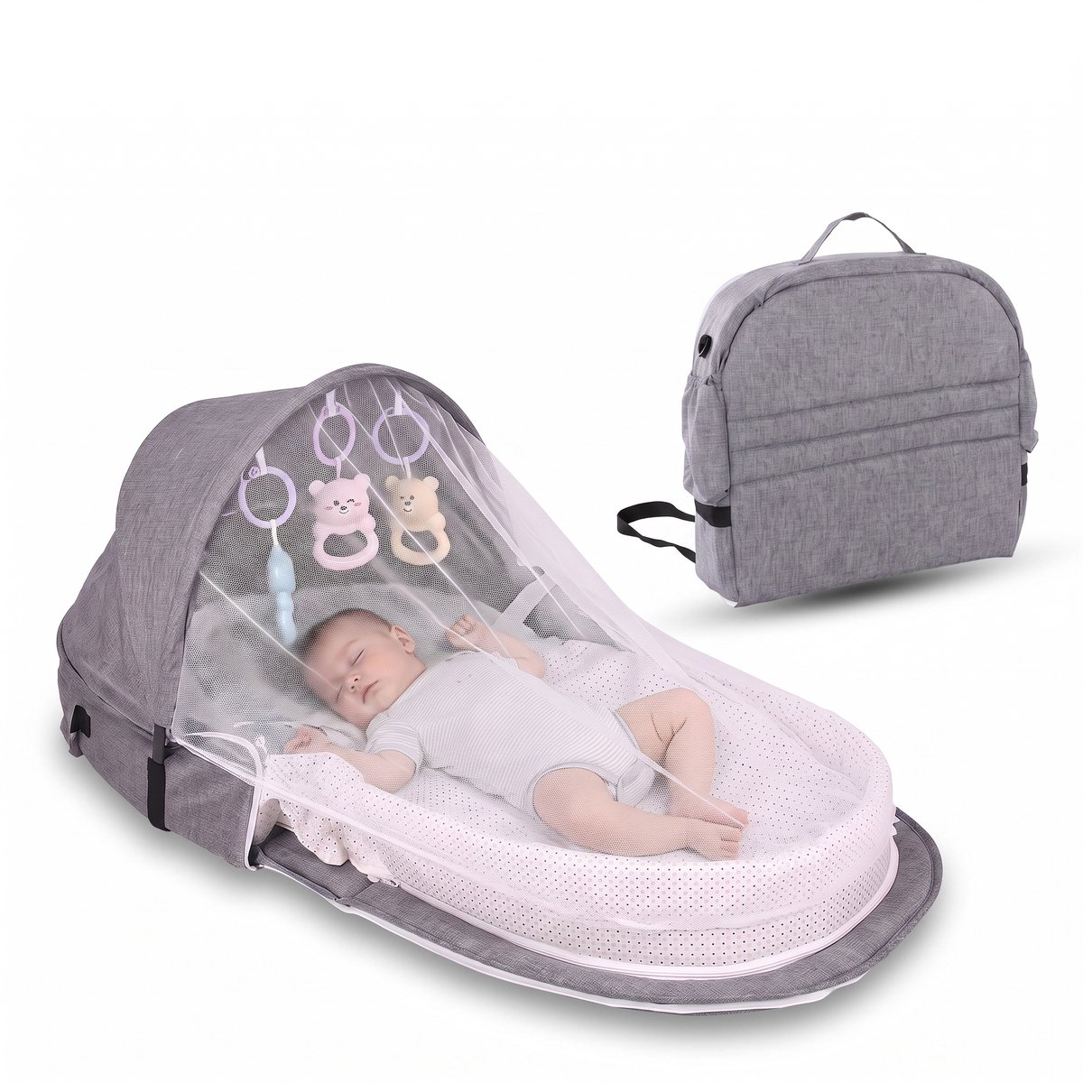 Ryoudavell - Opvouwbaar Baby Bed - Peuterbed - Meegroeibed - Geschikt vanaf de geboorte tot 18 maanden(grijs)