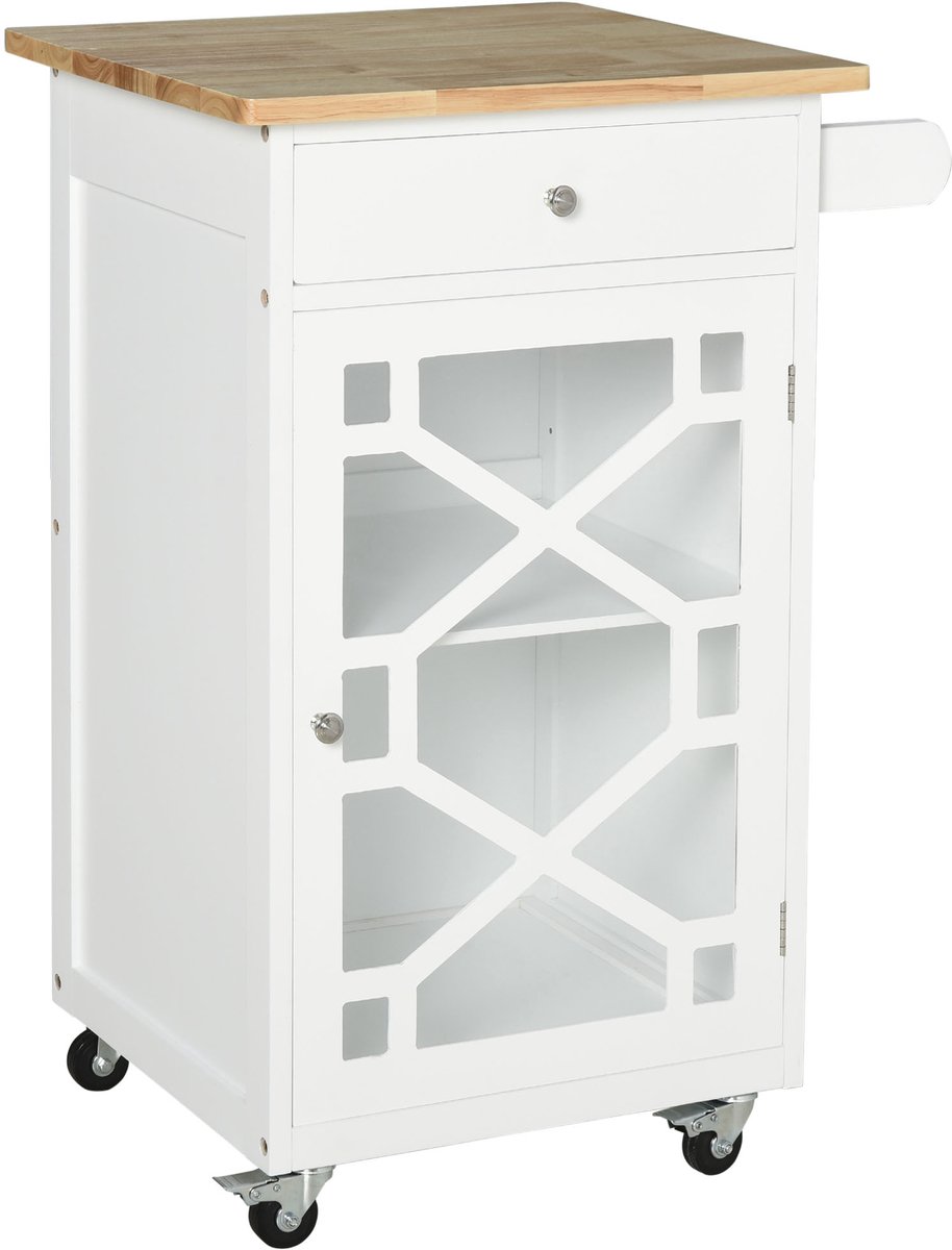 Keukentrolley – met opbergkast – opbergtrolley op wieltjes met lades en handdoekenrek – 63 x 45 x 86 cm – wit