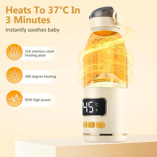 Flessenwarmer Baby - Draagbare Melkwarm - Onderweg Voeden - Snelle Opwarming - 450 ml - Wit — afbeelding 3