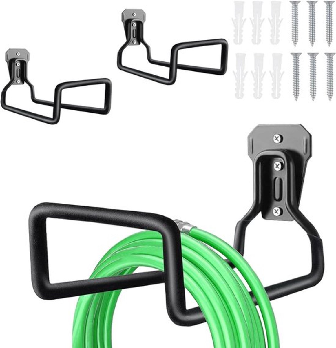 Set van 2 metalen tuinslanghouders voor wandmontage - Robuuste haken van metaal voor tuinslang - Ruimtebesparende ophanging voor tuin, garage en buiten - Duurzame montage