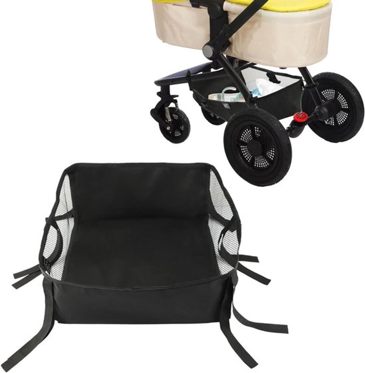 Universele Kinderwagen Bodem Opbergtas voor Buggy - Zwart - Maat L