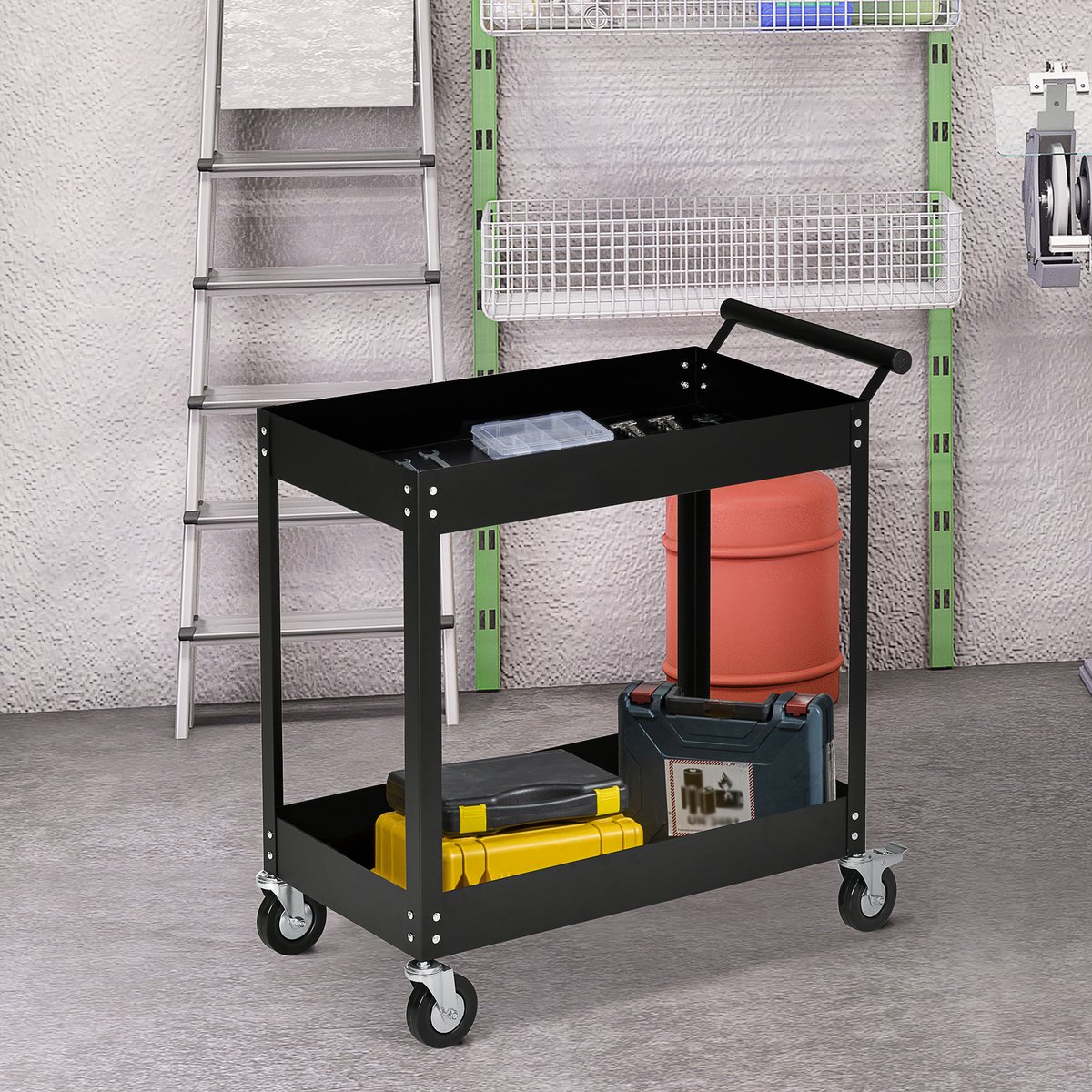 COVREO Werkplaatswagen 84,5 x 38 x 84 cm zwart staal, 2 etages