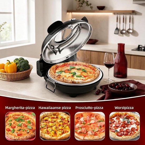 NIVA® Pizza Oven - Pizzaoven Draagbaar - Pizza Oven Elektrisch - Zwart - 33cm x 34cm x 17cm — afbeelding 3