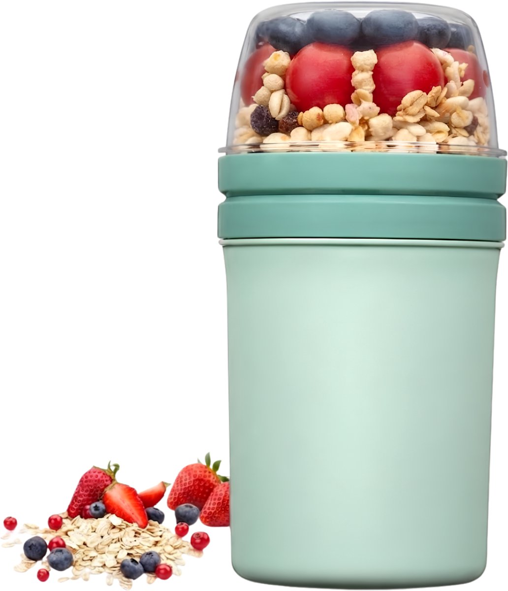 Lìon® Yoghurt Beker To Go - Yoghurt en Muesli Beker To Go - Yoghurt Beker To Go met Lepel - Nordic Groen - 10cm x 10cm x 19cm
