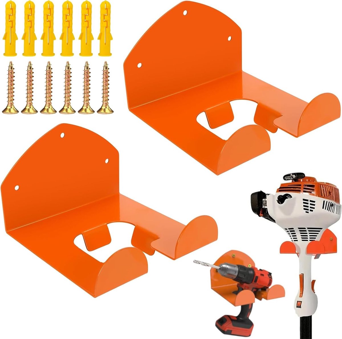 Motorhouder - Oranje - Wandhouder voor Tuingereedschap - Robuuste IJzeren Constructie - Voor Garage en Tuin