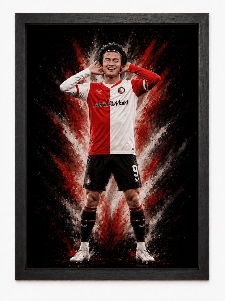 Ayase Ueda Poster Feyenoord | Japanse Voetballer | Inclusief Zwarte A4 Lijst | Voetbalposter