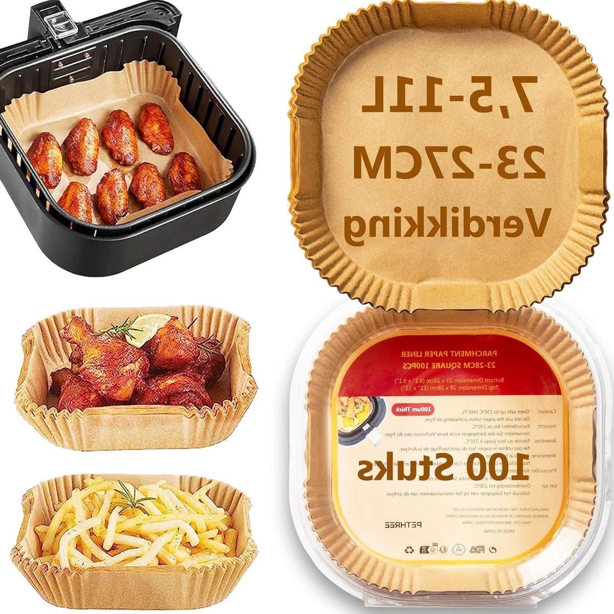 Airfryer Bakpapier - Perkamenten Luchtfriteuse - Gezond Koken - Dubbele Dikte 100 Micron - 23-27cm Vierkant - Niet van toepassing