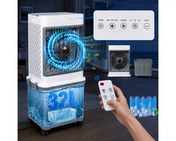 MUPOO Mobiele Aircooler 4-in-1 - Airco Zonder Afvoerslang -Luchtkoeler met Water 32L Watertank- 4 Koelelementen & Afstandsbediening - Stil 50 dB & met 120° Oscillatie - Koeling Ventilator voor Woonkamer en Slaapkamer