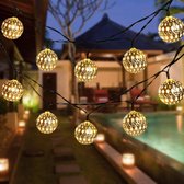 Solar lichtsnoer buiten 'Marrakech' - 5 meter - 20 lampen - Warm wit licht (3000K) - 12 lumen - 8 lichtstanden - Zilverkleurig - Buitenlampen op zonne-energie