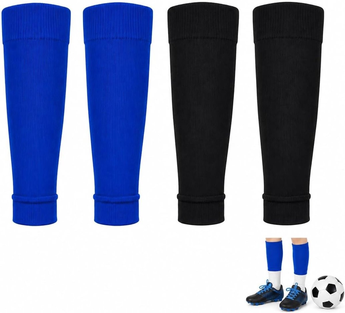 Voetbalsokken met Scheenbeschermers - Blauw/Zwart - Voor Kinderen en Volwassenen - Ademend en Antislip - Voor Beginners