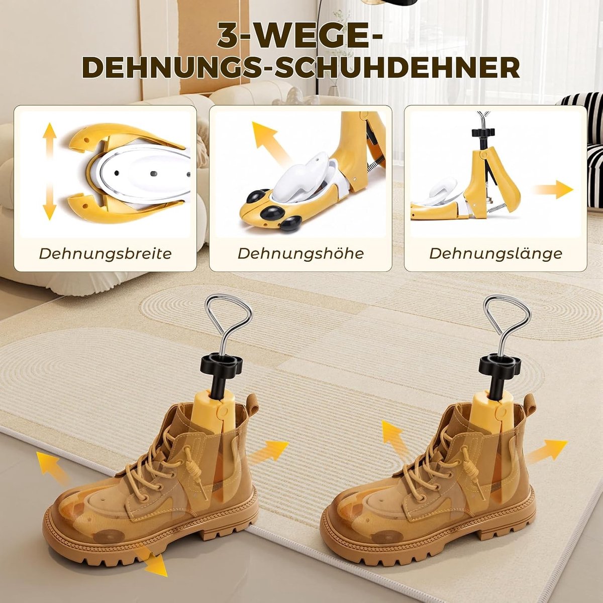 Schoenspanner voor dames en heren, 3-weg verstelbare schoenspanner in lengte breedte hoogte, schoenbreder voor te strakke schoenen, schoenbreder voor sneakers, laarzen, wandelschoenen
