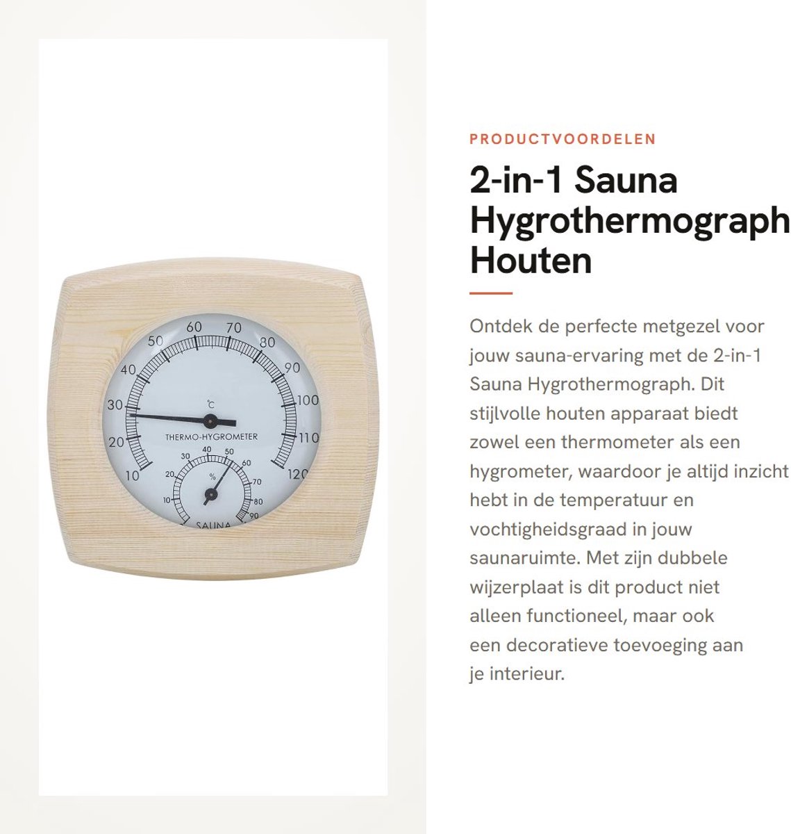 Dailygoods- Hygrothermograph Dubbele Wijzerplaat - Houten Thermometer/Hygrometer - Decoratieve Binnenthermometer - Nauwkeurige Temperatuurweergave - Duurzaam en Eenvoudig te Installeren - Saunat Thermometer