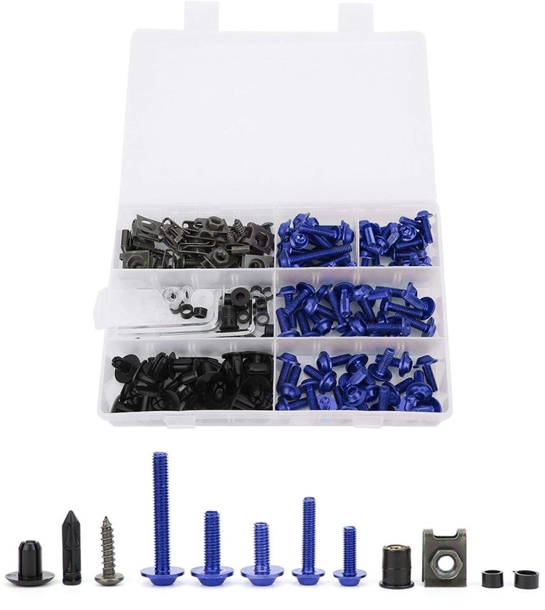 Dailygoods - Kuipboutset - 198-delige Bevestigingsmiddelen - Geschikt voor Motorfietsen - Kleurrijke Moeren en Ringen - M5 M6 Schroeven