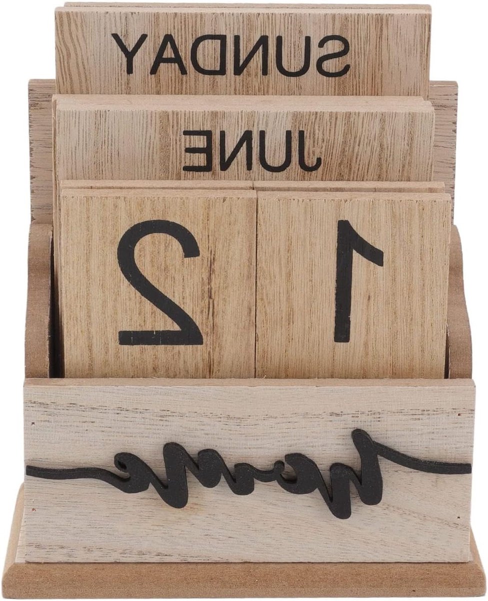 Retro Houten Perpetuele Datum Bureau Kalender - Herbruikbare Desktop Kalender voor Maand, Week en Datum Weergave